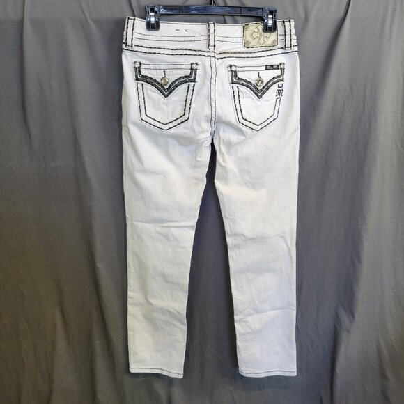 Miss Me Jeans Signature Cropped Size 28 White Black Stitching - Picture 8 of 12